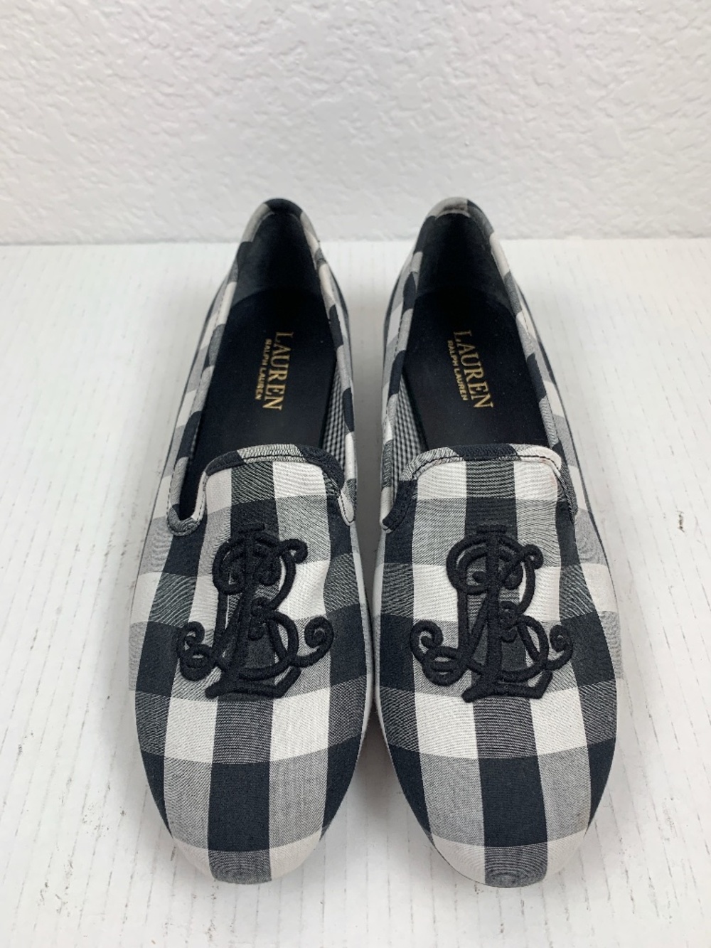 Lauren Ralph Lauren Women's Coleena III Loafer Size 8.5B Black White Gingham